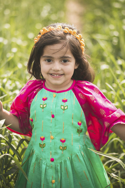 Girl Aqua Poppy Floral Suit Set