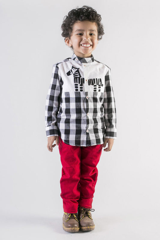 Boy Black Checks Zebra Shirt