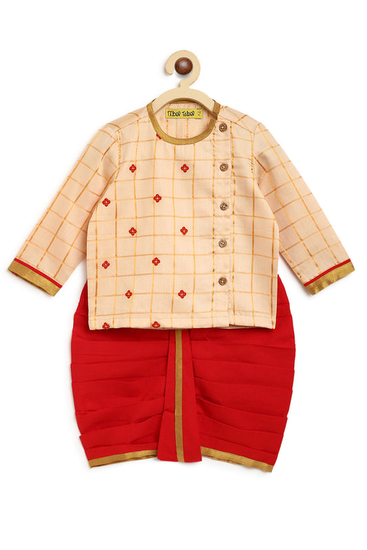 Baby Boy Beige Check Buta Dhoti Set