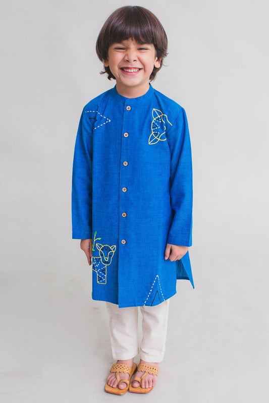Boy Blue Gond Tiger Kurta Set