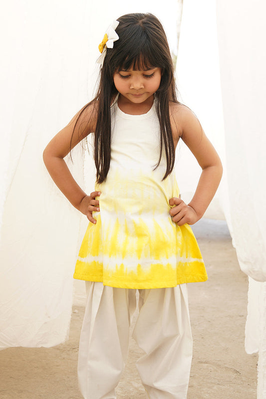 Girls Yellow Shibori Top Set
