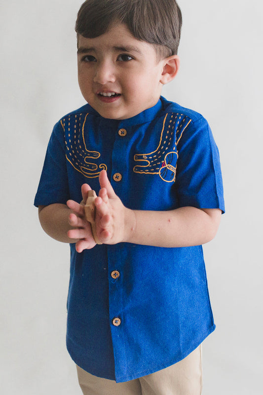 Boy Blue Collar Cat Shirt