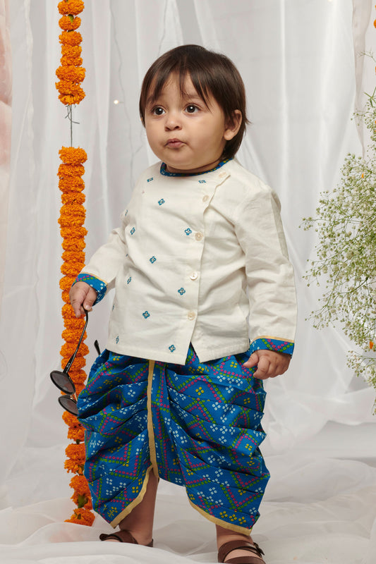 Baby Boy Blue Printed Bandhani Dhoti Set