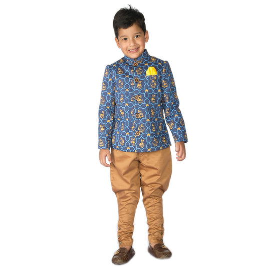 Boy Blue Mouse Print Bandhgala
