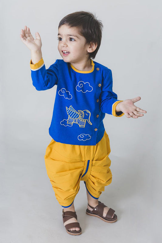 Baby Boy Gond Blue Elephant Dhoti Set