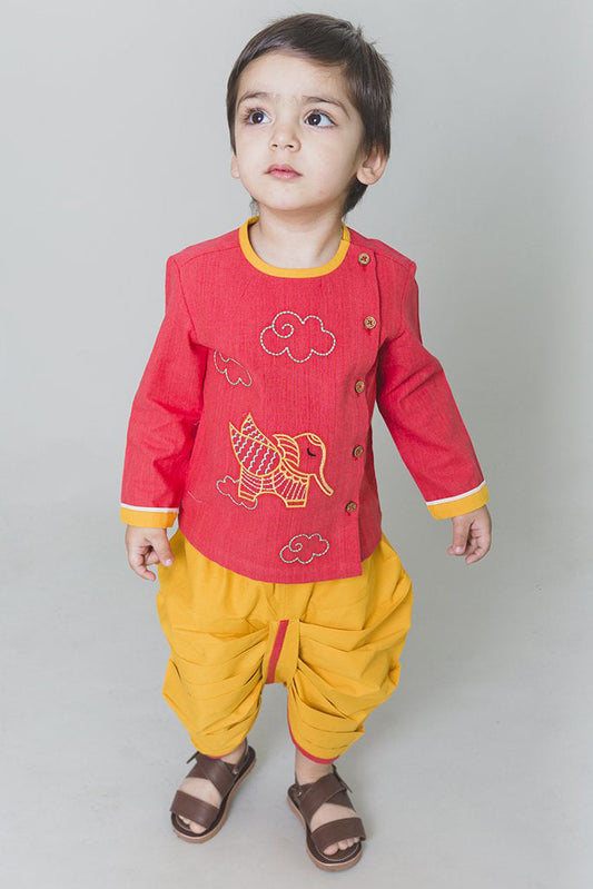 Baby Boy Gond Peach Elephant Dhoti Set