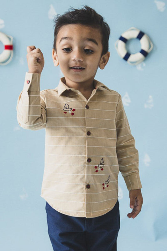 Boy Beige Stripe Ship shirt