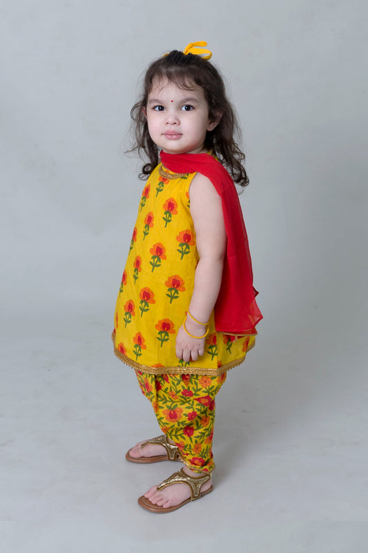 Girls Yellow Floral Suit Set