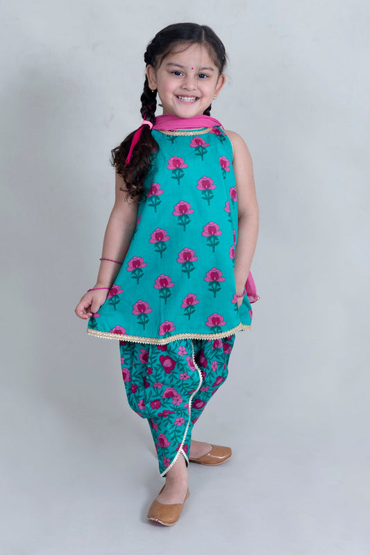 Girls Blue Floral Suit Set